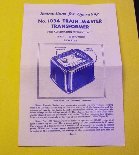 Lionel 1034 foglio istruzioni - lionel,